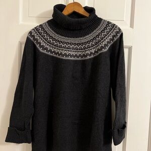 Talbots Gray Turtleneck Sweater with Fair Isle Pattern